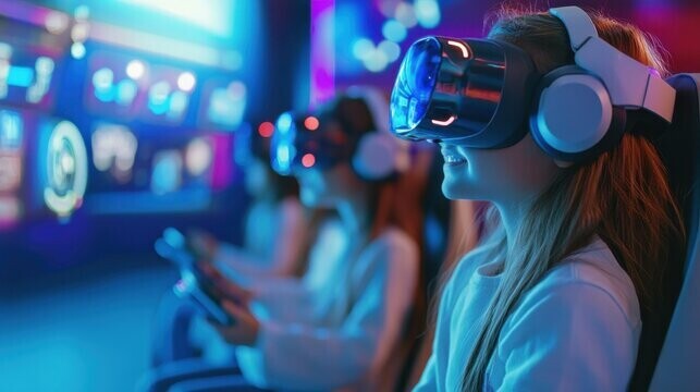 girls playing games on a vr headset