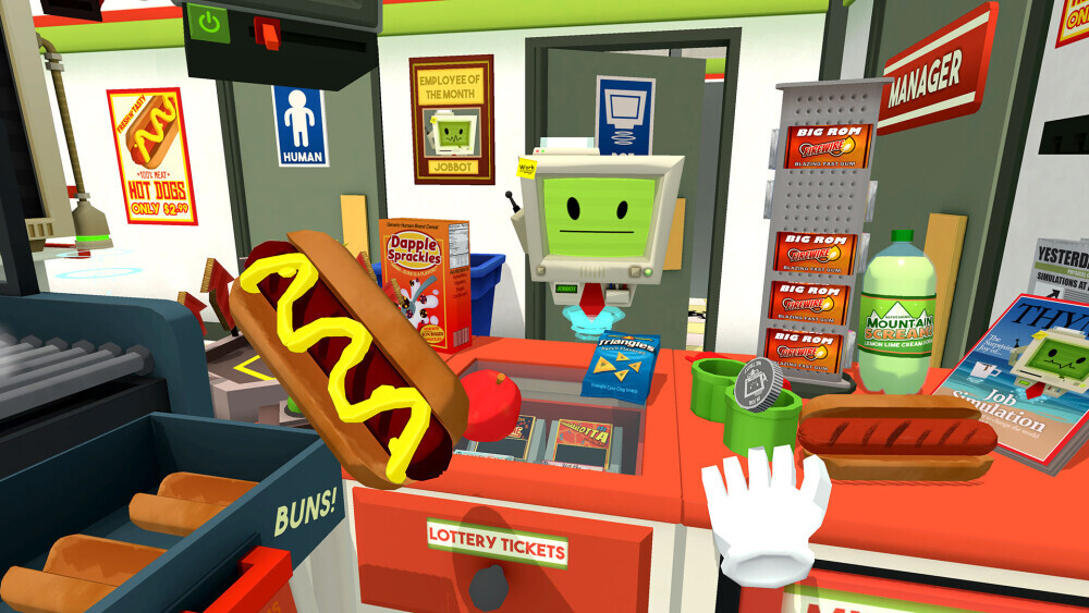 Job Simulator VR gameplay of making hot dogs