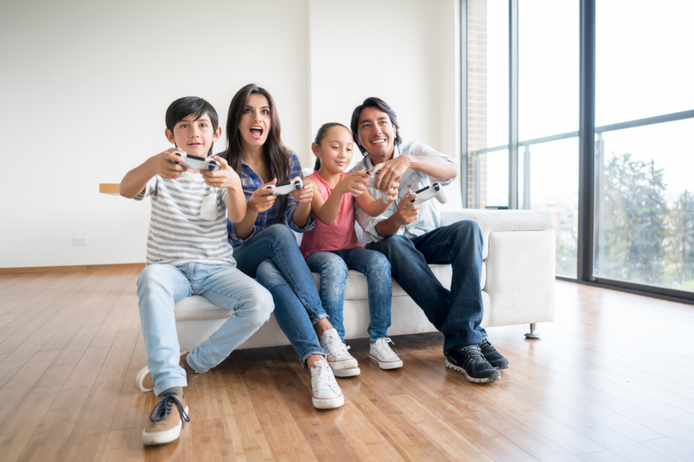 Parents teaching their children lessons with video games