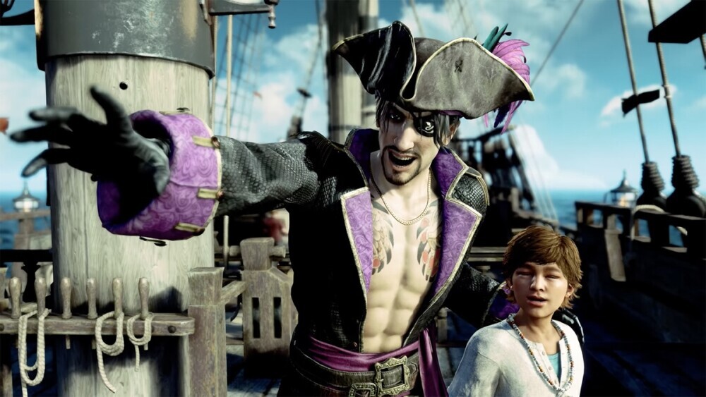 Pirate Yakuza Majima on a pirate ship in Hawaii