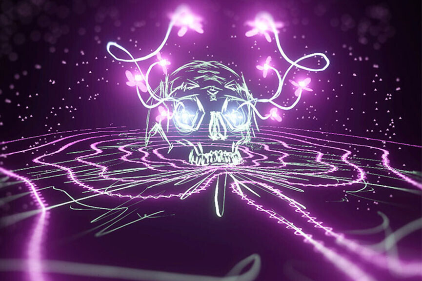 Tilt Brush VR gameplay of drawing a skull